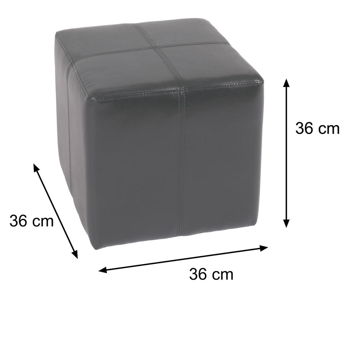 SITZHOCKER Schwarz - Schwarz, Leder (36/36/36cm) - MCW