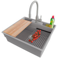 GRANITSPÜLE New York, 2-er set Grau 58/53 cm 1 Becken + Küchenarmatur 38/14 cm + Ablauf-Set + Küchenzubehörset ab 60er Unterschrank - Chromfarben/Beige, Kunststoff (58/20/53cm) - Primagran