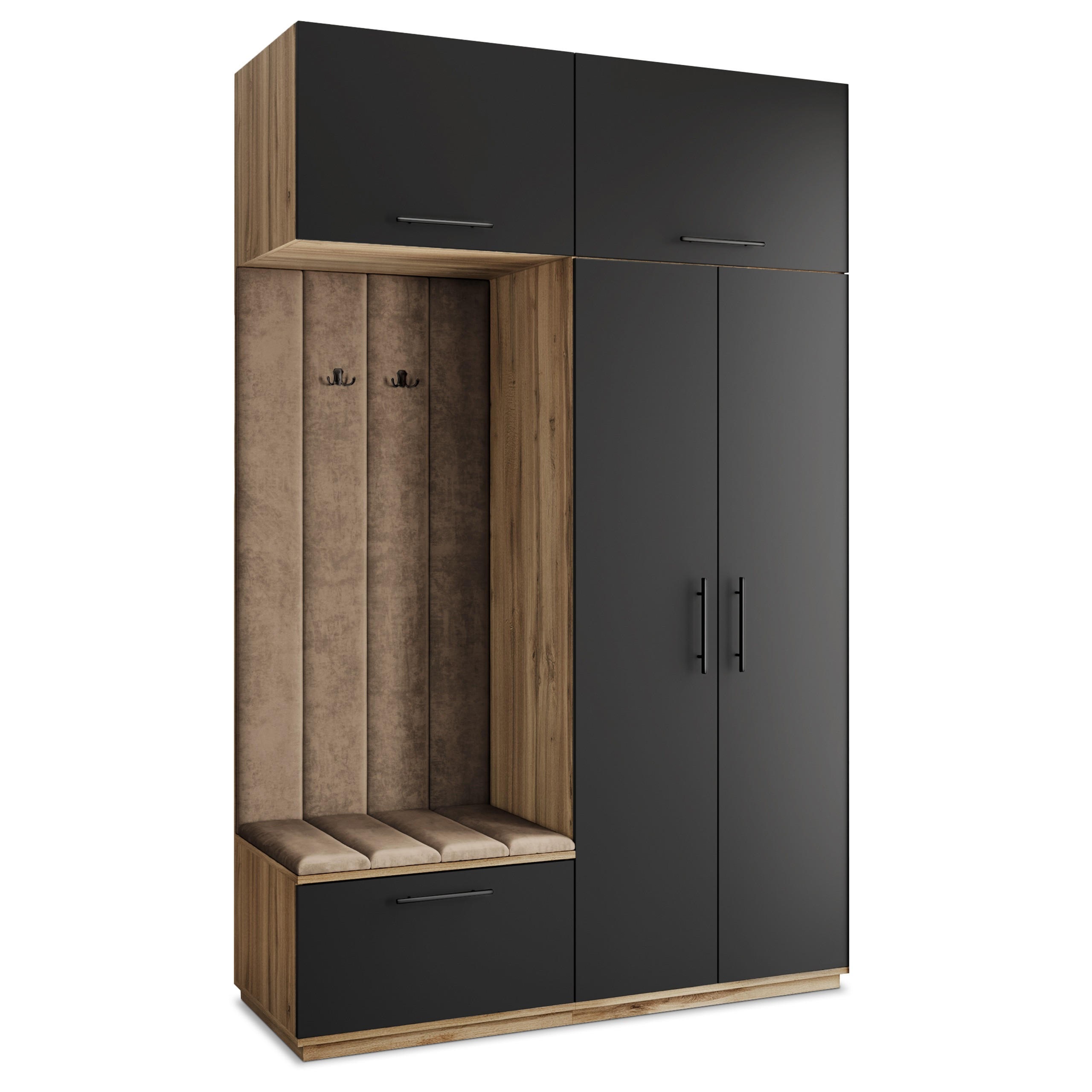 Masseno Garderobenschrank Eiche Wotan, Schwarz, Mokka 150x240x60 cm