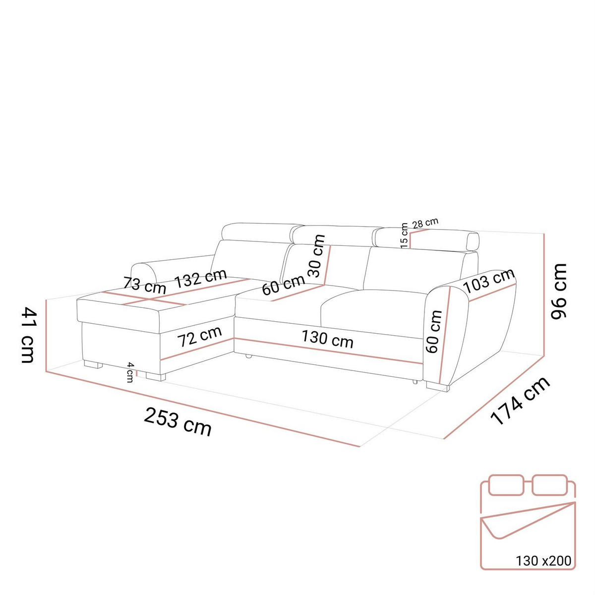 ECKSOFA FALCO mit Schlaffunktion Elli 81 - Grau, Textil (253/174cm) - Lookway