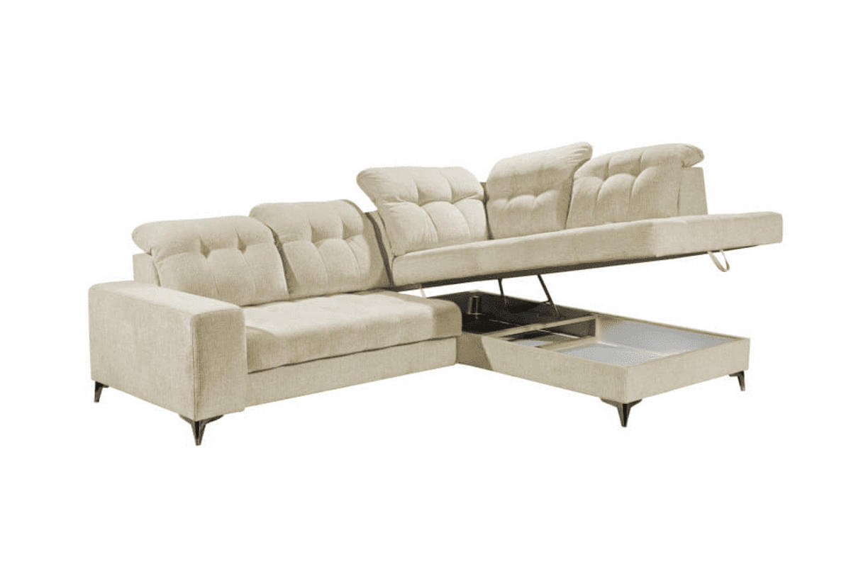 ECKSOFA mit elektronischem Sitzvorschub, Bettkasten und USB-Anschluss - Beige/Schwarz, Textil/Metall (220/289cm) - ed exciting design