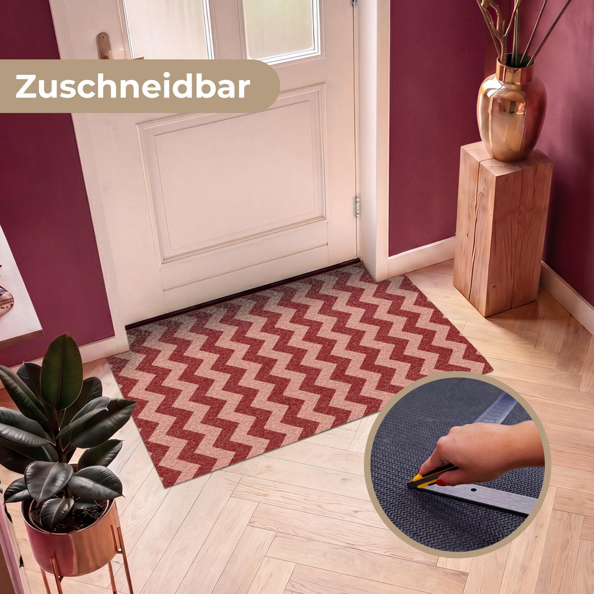 ROHOŽKA Klikatá - Pruhy - Vzor - Červená 120x80 cm - bordeaux, textil/umělá hmota (120/0.4cm) - MuchoWow