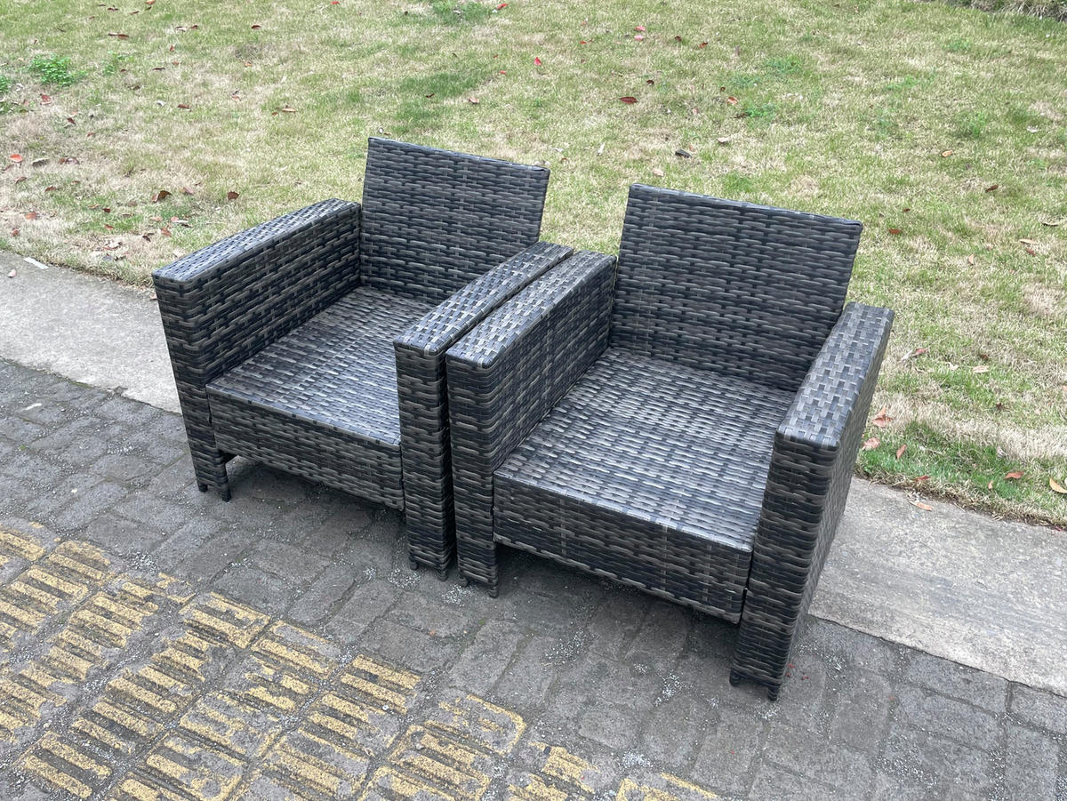 LOUNGESOFA SET Polyrattan 2-Sitzer - Dunkelgrau/Grau, Kunststoff/Metall - Fimous