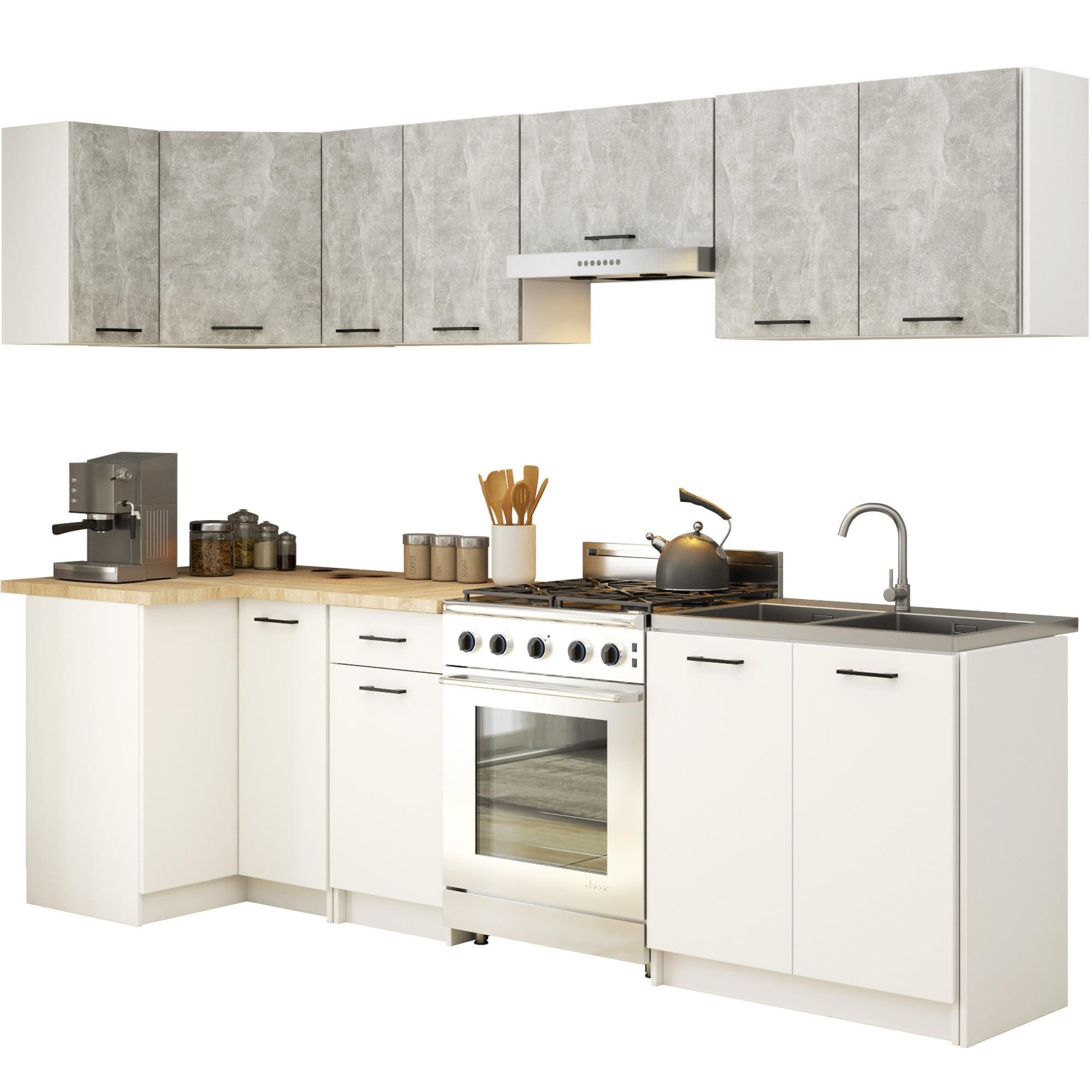 RAUMHIRSCH FURNITURE KUCHYŇSKÝ BLOK Beton, bílá 203/300/46
