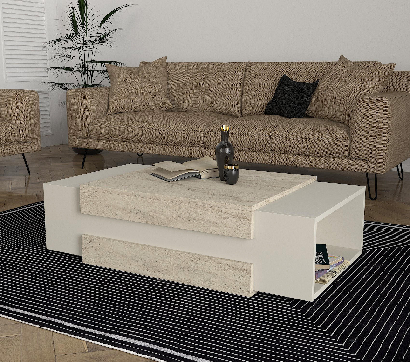 COUCHTISCH Nora Beige Granit Optik - Beige, Holzwerkstoff (31/110/57cm) - moebel17