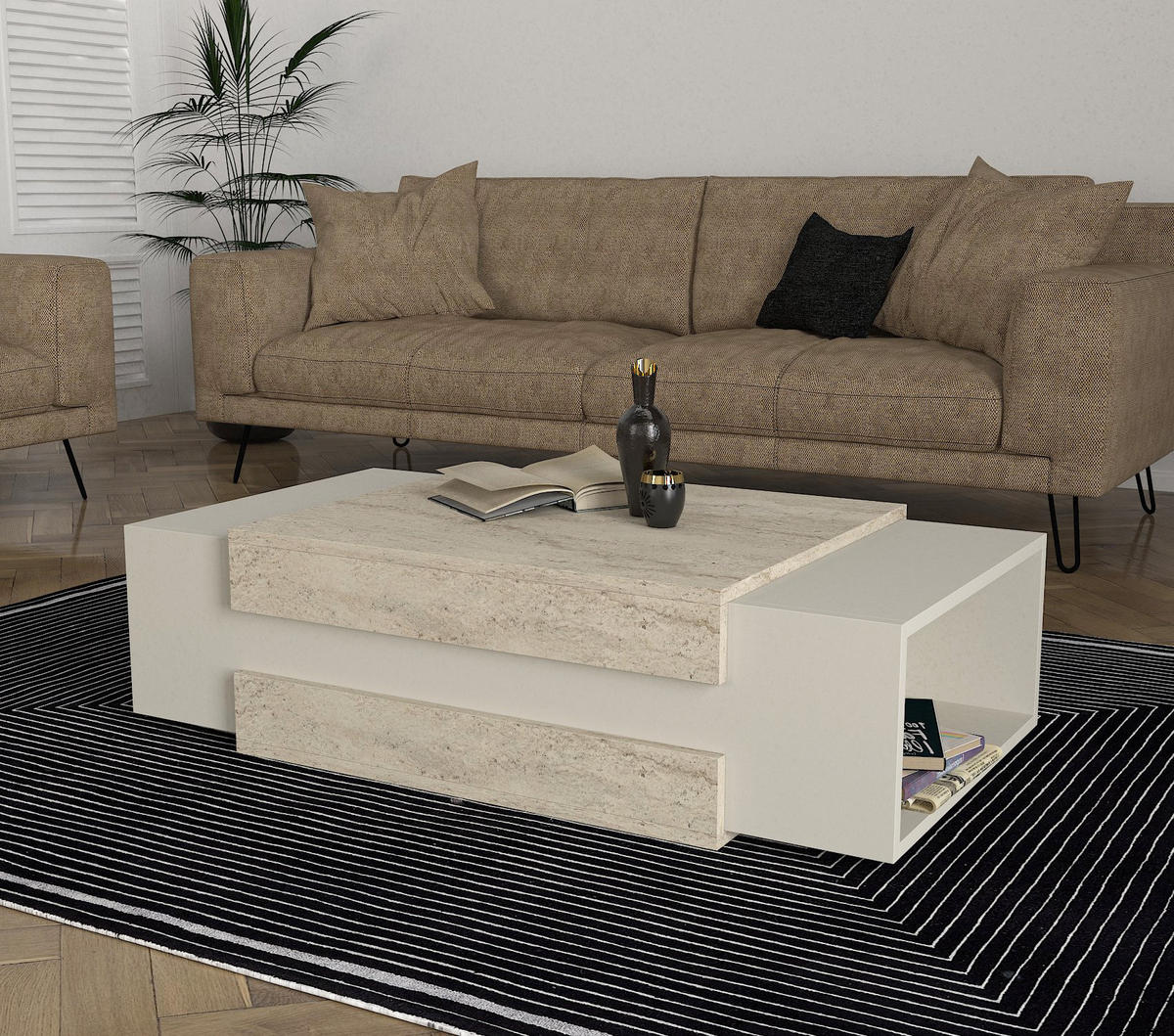 COUCHTISCH Nora Beige Granit Optik - Beige, Holzwerkstoff (31/110/57cm) - moebel17