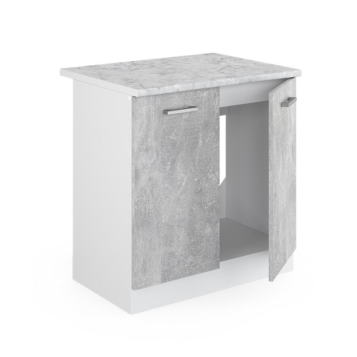 SPÜLENUNTERSCHRANK R-Line Beton 80 cm mit Türen, mit Arbeitsplatte - Weiß/Grau, Holzwerkstoff (80/81.6/60cm) - Vicco