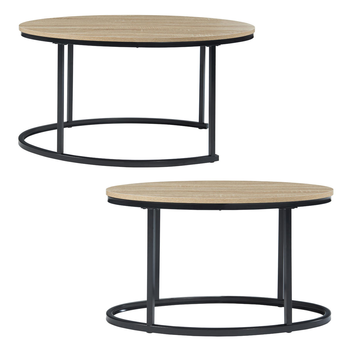 SATZTISCH-SET 2 TLG. Niederlande - Eichefarben/Schwarz, Holzwerkstoff/Metall (90/60/45cm) - [en.casa]