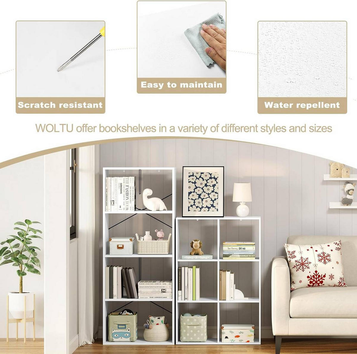 BÜCHERREGAL mit 3 Ebenen 6 Fächern, Holzwerkstoff, Weiß - Weiß, Holzwerkstoff (74/106/29cm) - Woltu