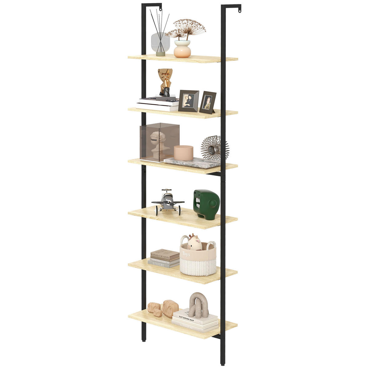 REGAL DE-15493 6-stufig, 60/30/206 cm Schwarz/Naturholz - Naturfarben, Holzwerkstoff (60/206/30cm) - ComfortXL