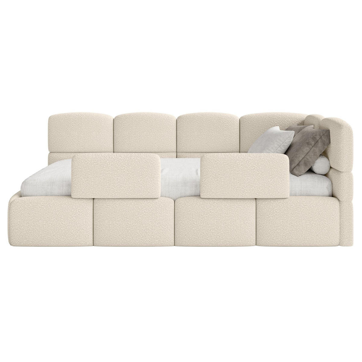 JUGENDBETT Cloudy rechts mit Rausfallschutz Bouclé Hellbeige - Ecru, Kunststoff/Textil (90/200cm) - Selsey