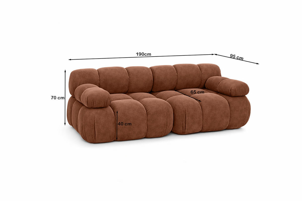 COUCH, 2-Sitzer Modular, Veloursstoff Salvador, Dunkelbraun, Selia - Dunkelbraun, Holz (190/70/95cm) - Kaiser Möbel