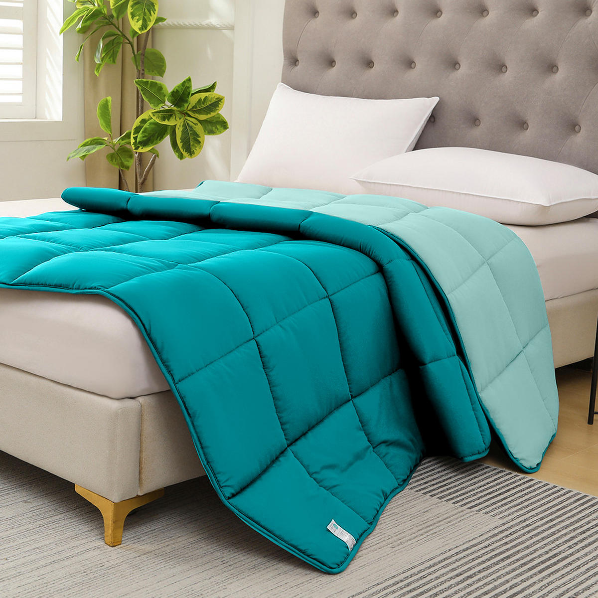 GANZJAHR Steppbett Bi-Color türkis 155x220 - Türkis, Textil (155/220cm) - wometo