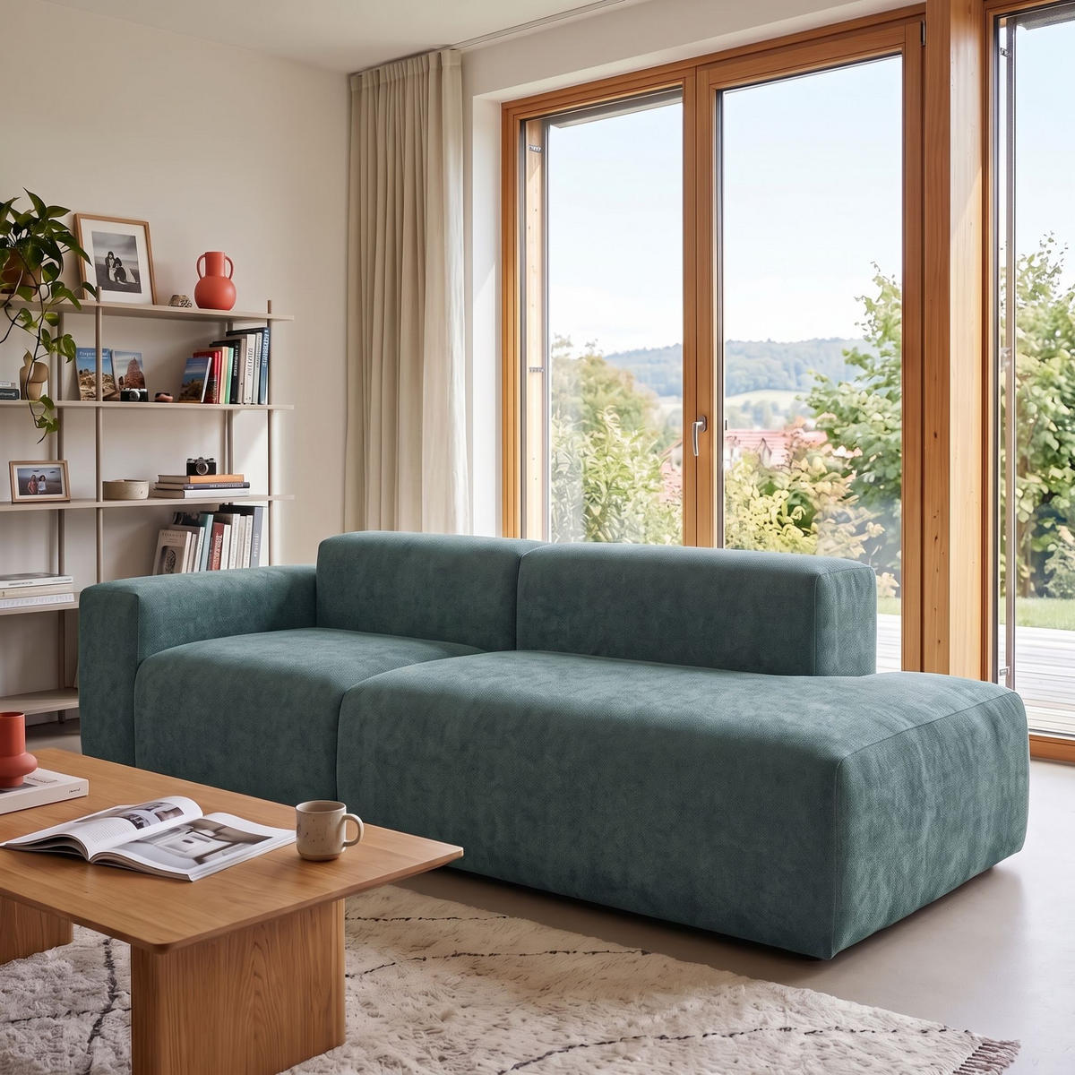 3-SITZER modulares Sofa HEAVEN SET 1 Rechts, Breite 255 cm Webstoff Dunkelgrün - Dunkelgrün/Schwarz, Holz/Kunststoff (102/71/255cm) - Muffo