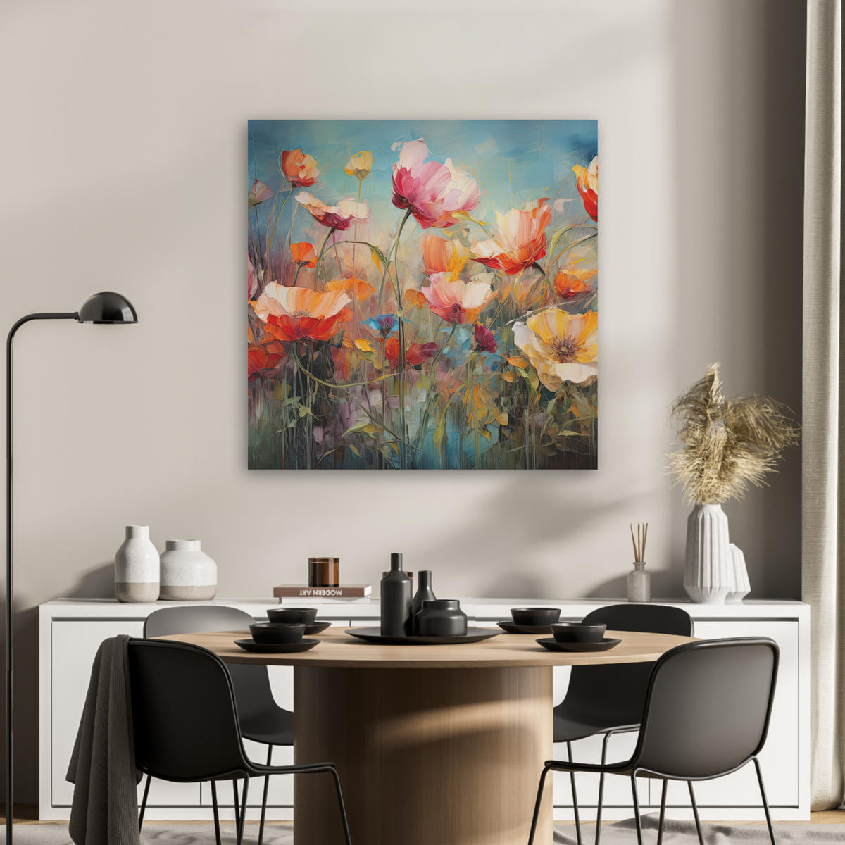 AKUSTIKBILD Blumen - Aquarell - Kunst - Botanisch - Natur Akustikpaneele 80x80 cm - Orange, Kunststoff (80/80/0.9cm) - MuchoWow