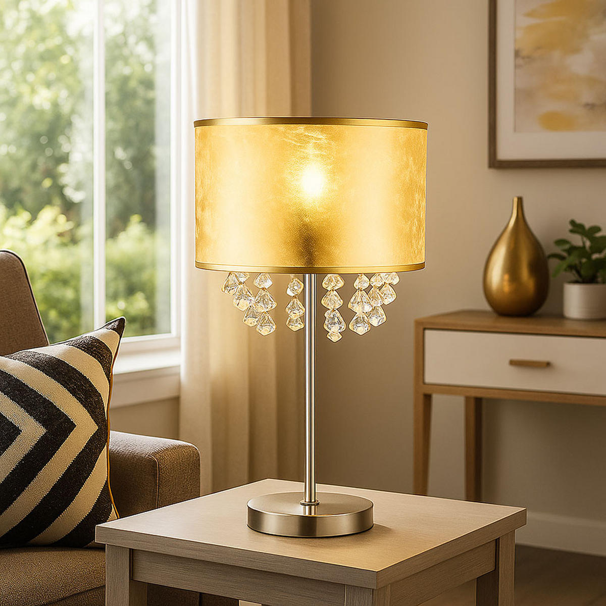 LED TISCHLEUCHTE Metall Gold Textil - Goldfarben, Metall (32/32/56cm) - Globo Lighting