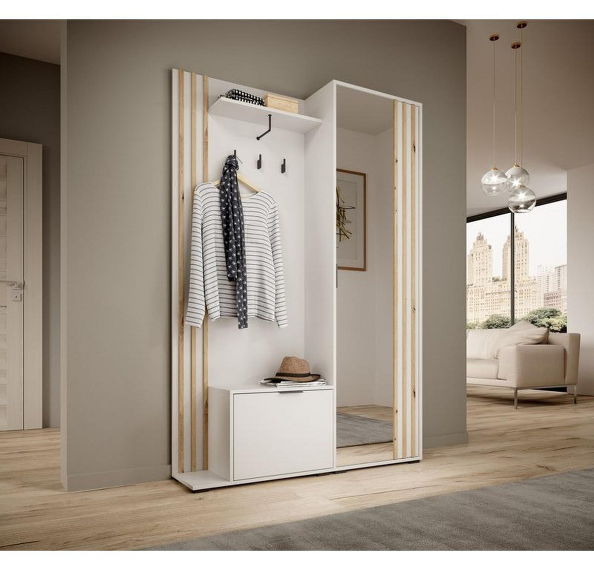 GARDEROBENPANEEL – 192 cm – Nelly – Weiß - Weiß, Holzwerkstoff (131/192/40cm) - hi-markt