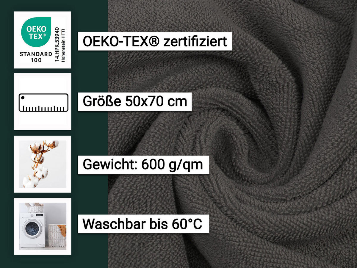 BADEMATTE, 2er-Set, 50x70 cm, 100% Baumwolle - Graphitfarben, Textil (50/70cm) - Zollner
