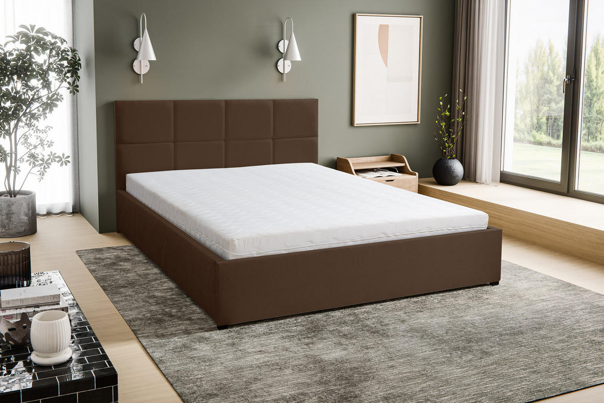 POLSTERBETT BETTY mit Kopfteil, 180 x200 cm, Doppelbett mit Bettkasten und Lattenrost aus Velourstoff, Velourstoff, Frabe: Braun - Braun, Holz/Kunststoff (180/200cm) - VENASI MÖBEL