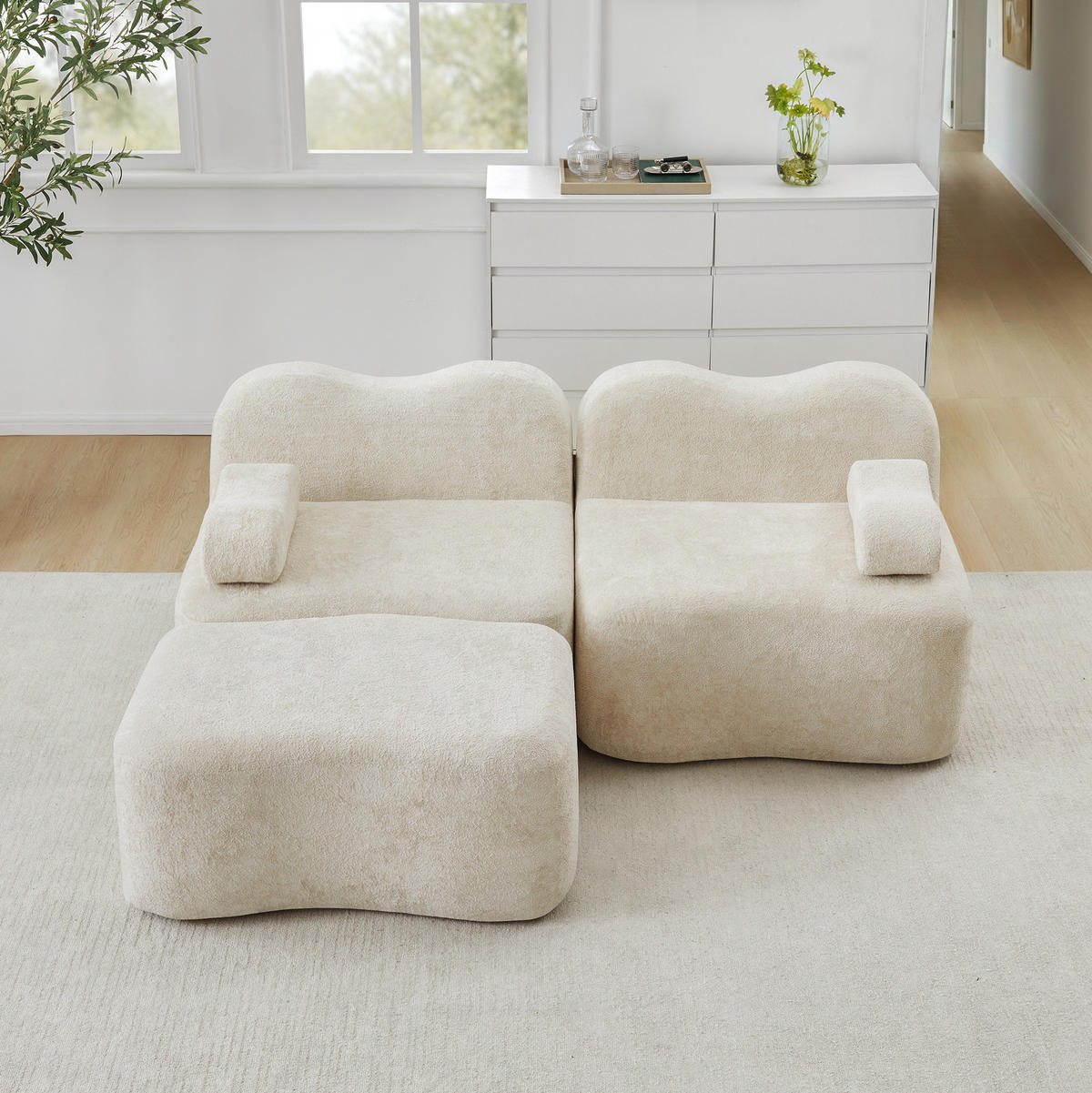 SOFA 192 x 167 x 70 cm in Beige mit Samtbezug und modularem Design - Beige, Textil (167/70/192cm) - Flora Grace