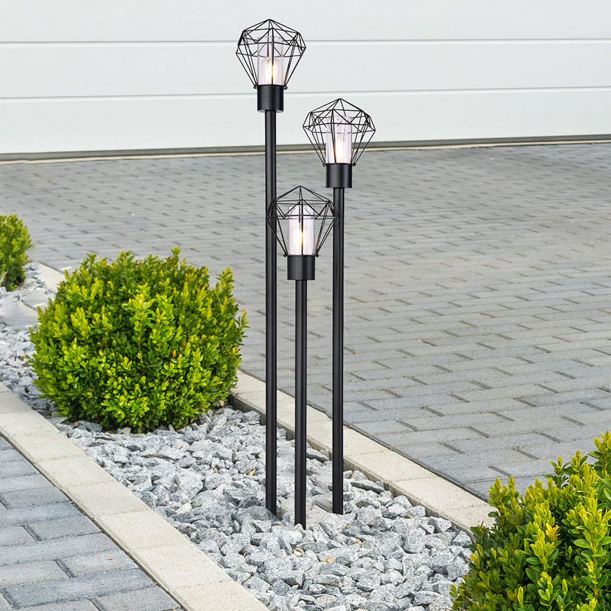 STEHLEUCHTE Metall Schwarz Gitter 3 flammig - Schwarz, Metall (44.2/44.5/170cm) - Globo Lighting