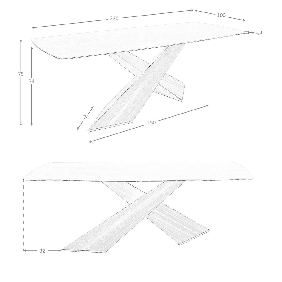 ESSTISCH Ovaler Esstisch aus Porzellanmarmor und Nussbaumholz 220/100/75 cm - Sandfarben/Walnussfarben, Keramik/Holz (100/220/75cm) - ANGEL CERDA
