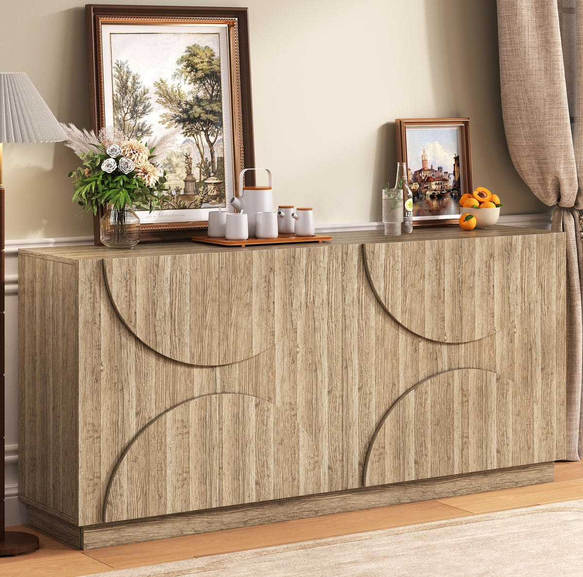 SIDEBOARD 160/40/80 cm in Natur mit Türen, Einlegeböden und Bogenfronten - Naturfarben, Holzwerkstoff (160/80/40cm) - Flora Grace
