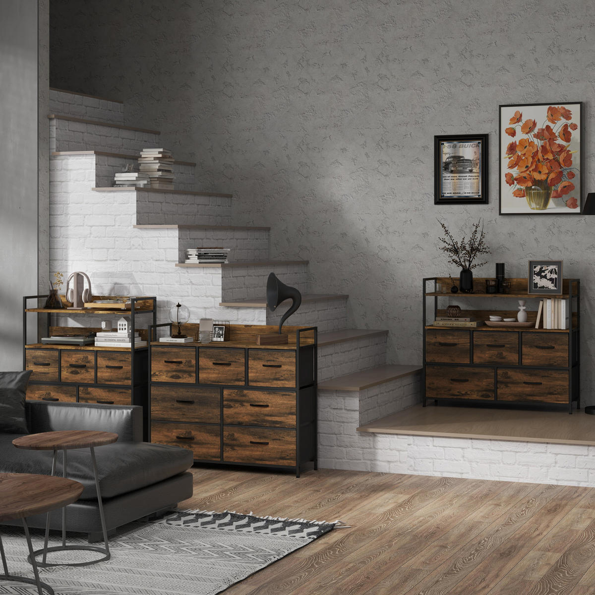 KOMMODE, Sideboard, Rustikal-Braun - Braun, Textil (29/85/98cm) - HOMCOM