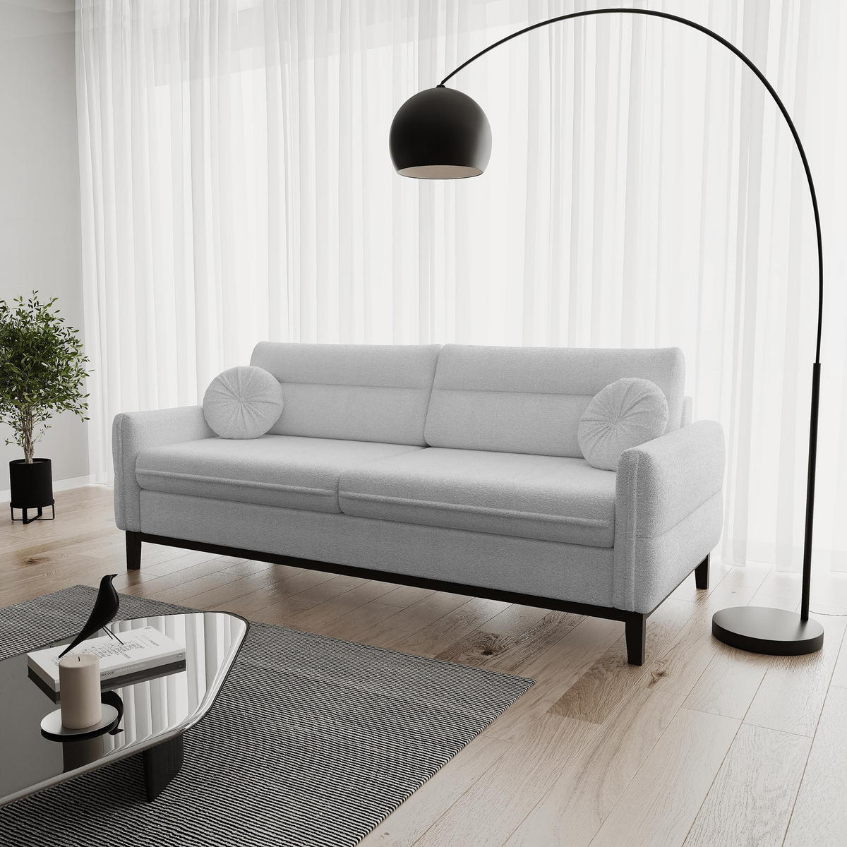 SITZGARNITUR Belweder, zwei Sofas+Sessel, Hellgrau, Bouclé - Wengefarben/Hellgrau, Holz/Textil (268/95/94cm) - Beautysofa