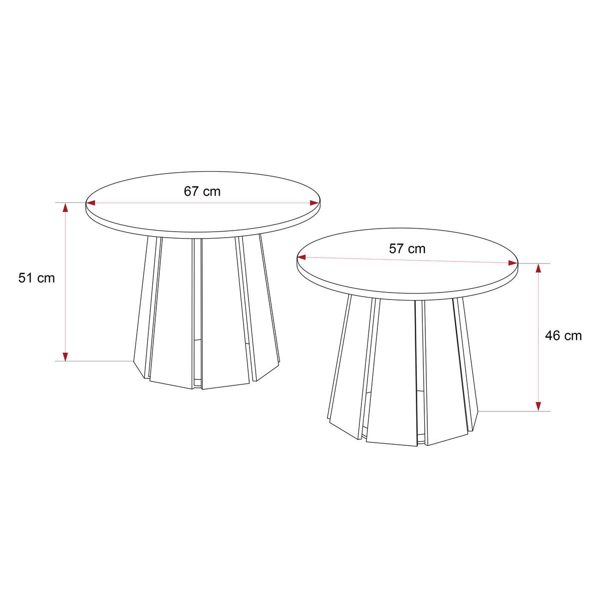 COUCHTISCH-SET VERDA, 2-teilig, Farbe Schwarz, Ø 57/67 cm - Schwarz, Holz (67/67/57cm) - Idohome