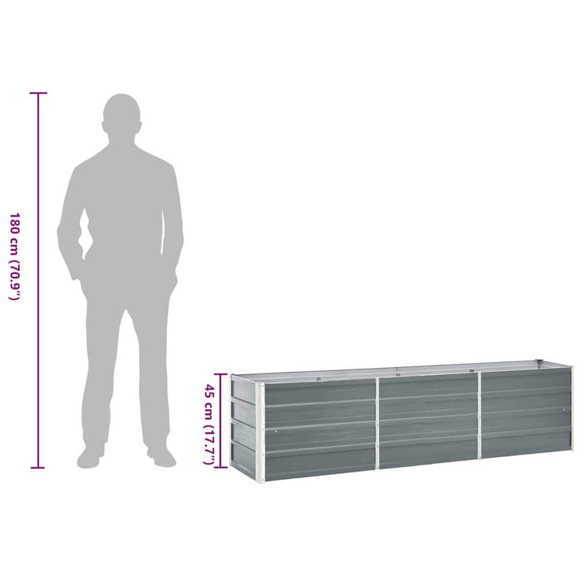 HOCHBEET 240/40/45 cm, aus Verzinkter Stahl, Grau - Grau, Metall (40/45/240cm) - vidaXL