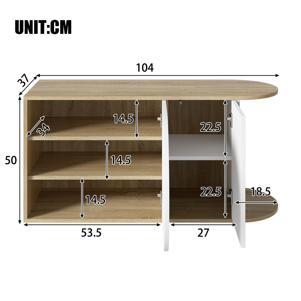 SCHUHBANK Weiß und Naturfarben 104/37/50 cm - Weiß, Holzwerkstoff (104/50/37cm) - PANGIVO