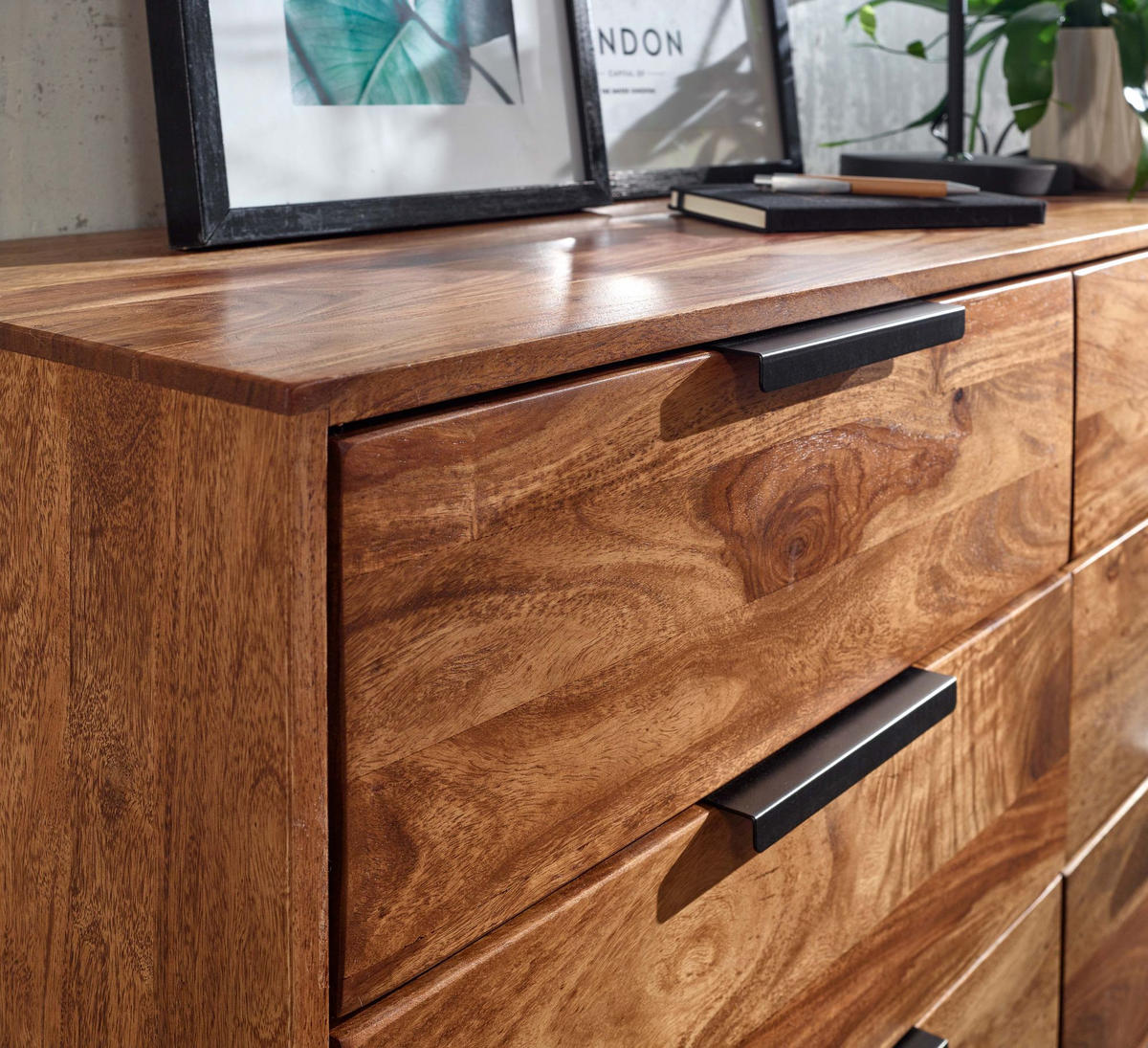 KOMMODE – Massivholz/Metall, 117x80x42 cm, 6 Schubladen, Industrial-Stil - Schwarz/Braun, Holz/Metall (117/80/42cm) - KADIMA DESIGN