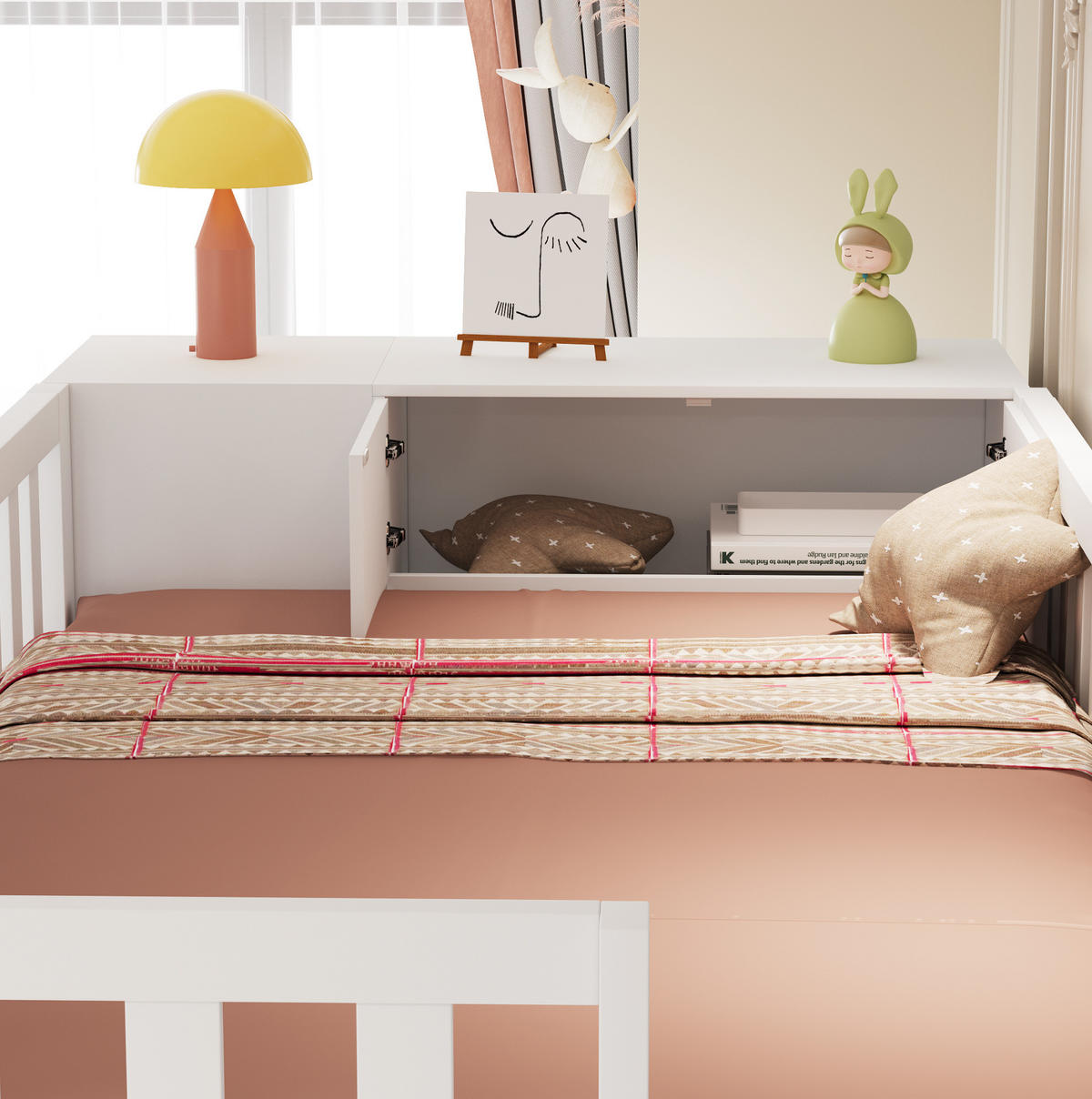 HOCHBETT 90/200 cm in Weiß mit Leiter, Kleiderschrank und Stauraum - Weiß, Holzwerkstoff (90/200cm) - BEAOK