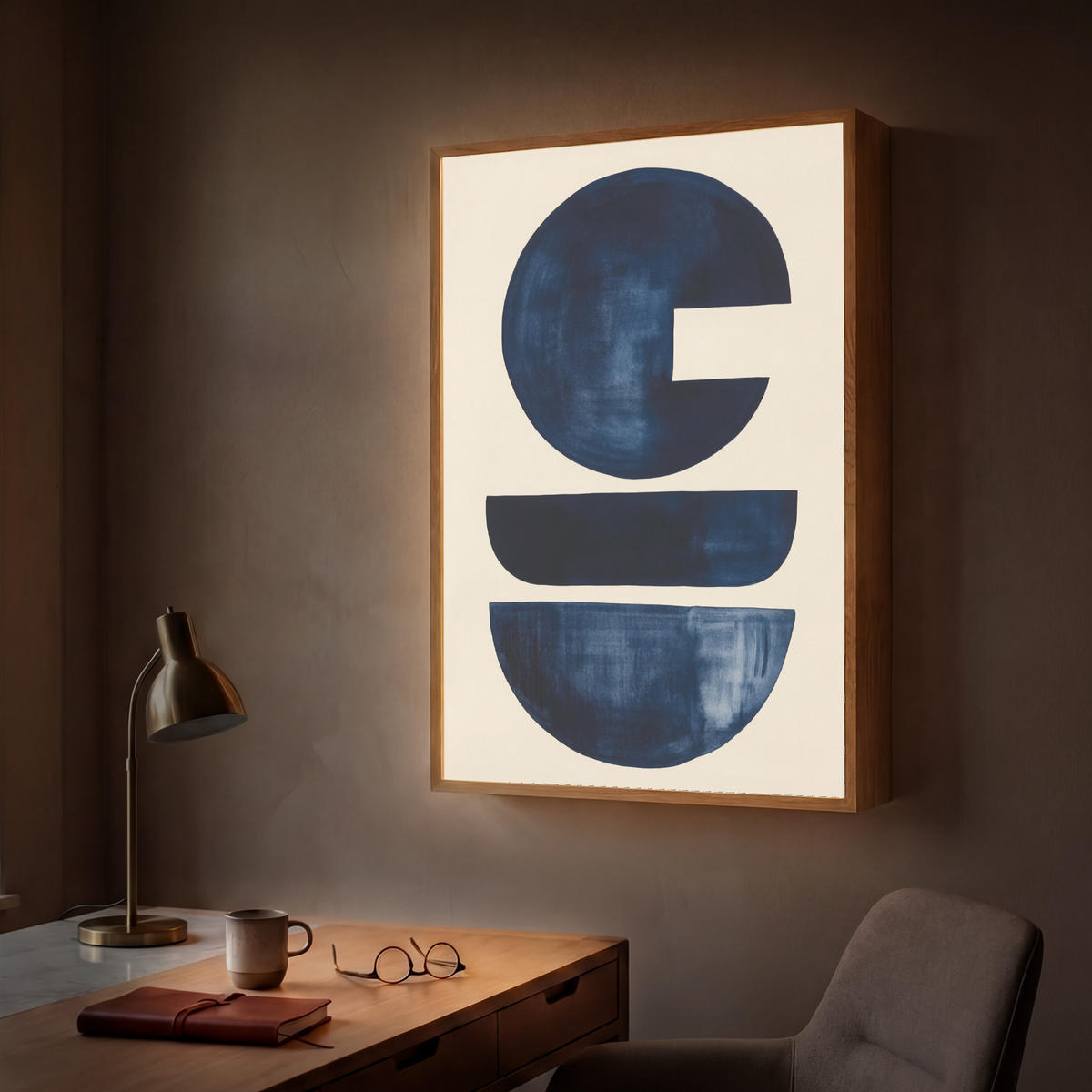 NÁSTĚNNÁ LAMPA S AKUMULÁTOREM Tvary - modrá - abstraktní 60x90 cm - tmavě modrá, kompozitní dřevo (60/90/8cm) - OnlyWow