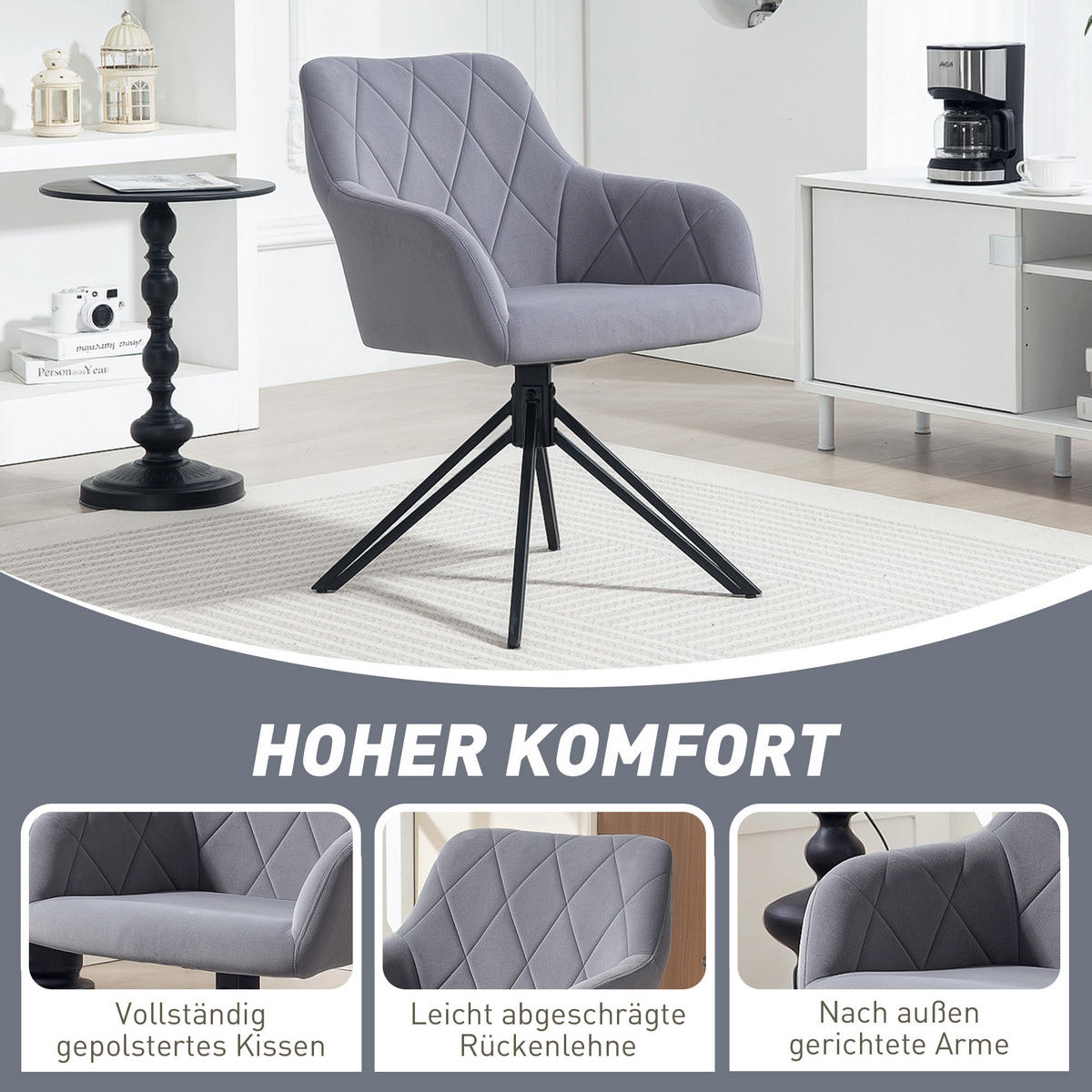 ESSZIMMERSTUHL Polsterstuhl Wohnzimmerstuhl mit Armlehne Küchenstuhl Grau - Grau, Textil (58/79/60.5cm) - HOMCOM