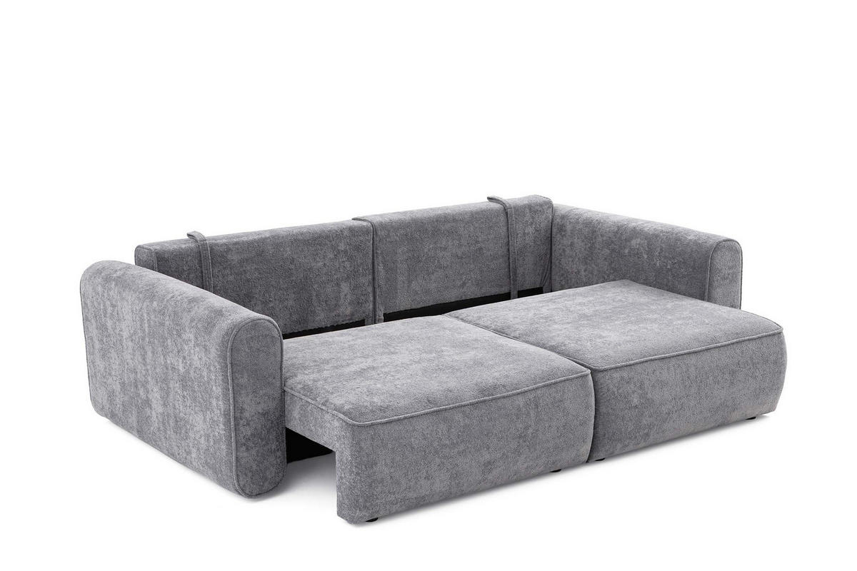 ECKSOFA MOTION mit Schlaffunktion 130x200 Webstoff Dunkelgrau - Dunkelgrau/Schwarz, Holz/Textil (250/120cm) - Muffo