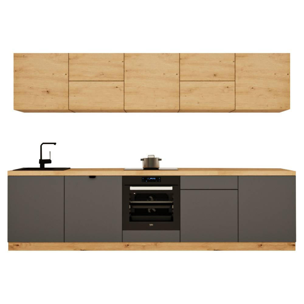 KÜCHENZEILE 300 cm - Langen KL30-M300 - in Grau / Artisan Eiche - Eiche Artisan/Grau, Holz (300/212/52cm)