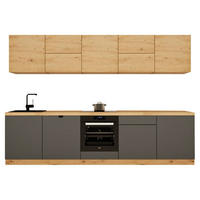KÜCHENZEILE 300 cm - Langen KL30-M300 - in Grau / Artisan Eiche - Eiche Artisan/Grau, Holz (300/212/52cm)