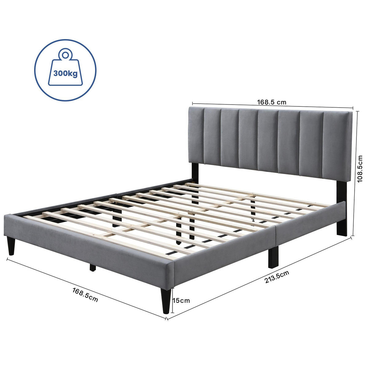 POLSTERBETT mit Lattenrost 160x200 cm Grau - Grau, Textil (160/200cm) - Home Collective