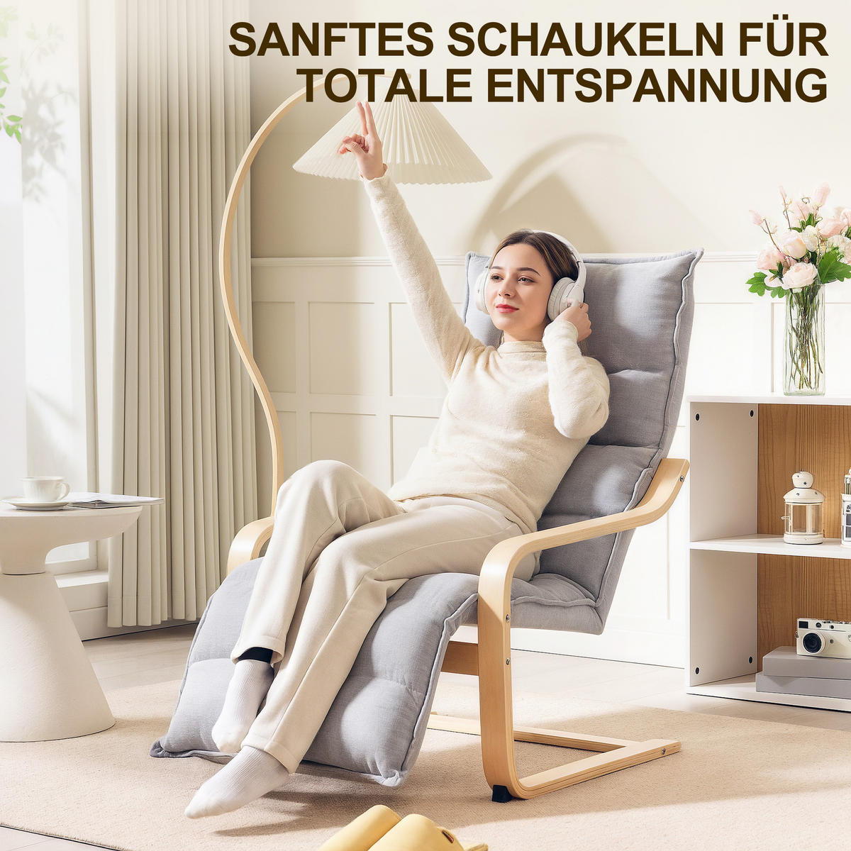 LOUNGE-SESSEL mit verstellbarem Fußteil, Hellgrau - Hellgrau, Kunststoff (67/105/114cm) - HOMCOM