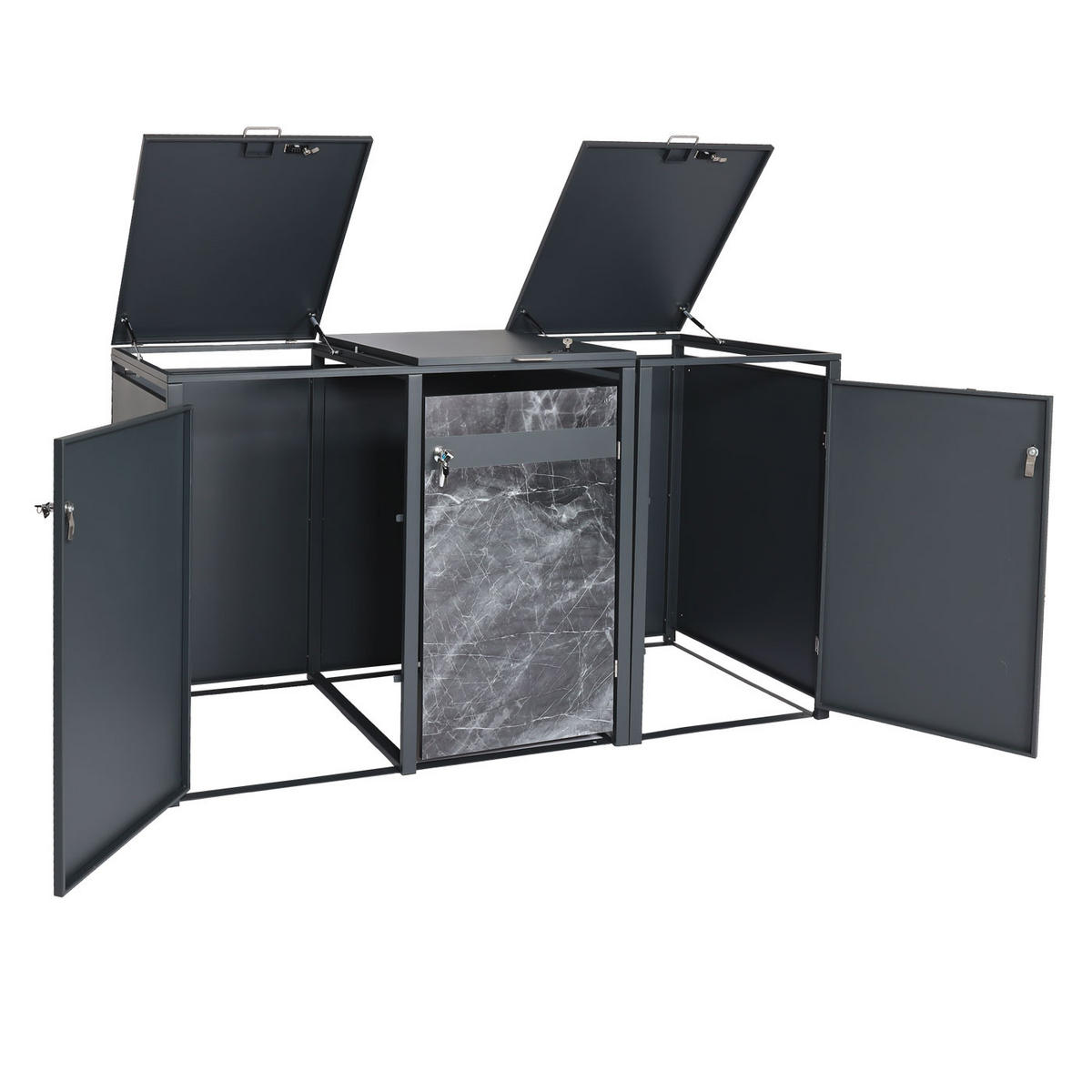 3ER MÜLLTONNENVERKLEIDUNG rechteckig Marmor Schwarz Dekor - Schwarz, Metall (200/117/80cm) - Jamb