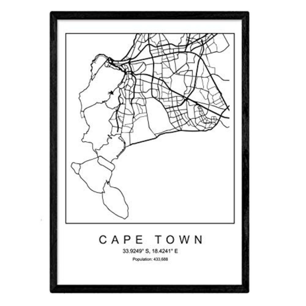 POSTER Kapstadt Stadtkarte – Nordisch A3 Schwarzer Rahmen - Schwarz, Papier (29.7/5/42cm) - Nacnic
