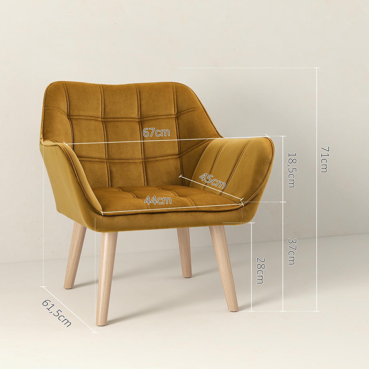 POLSTERSESSEL, Skandi Design, bis 120 kg, Kautschukholzbeine - Currygelb/Gelb, Textil (61.5/71/67cm) - HOMCOM