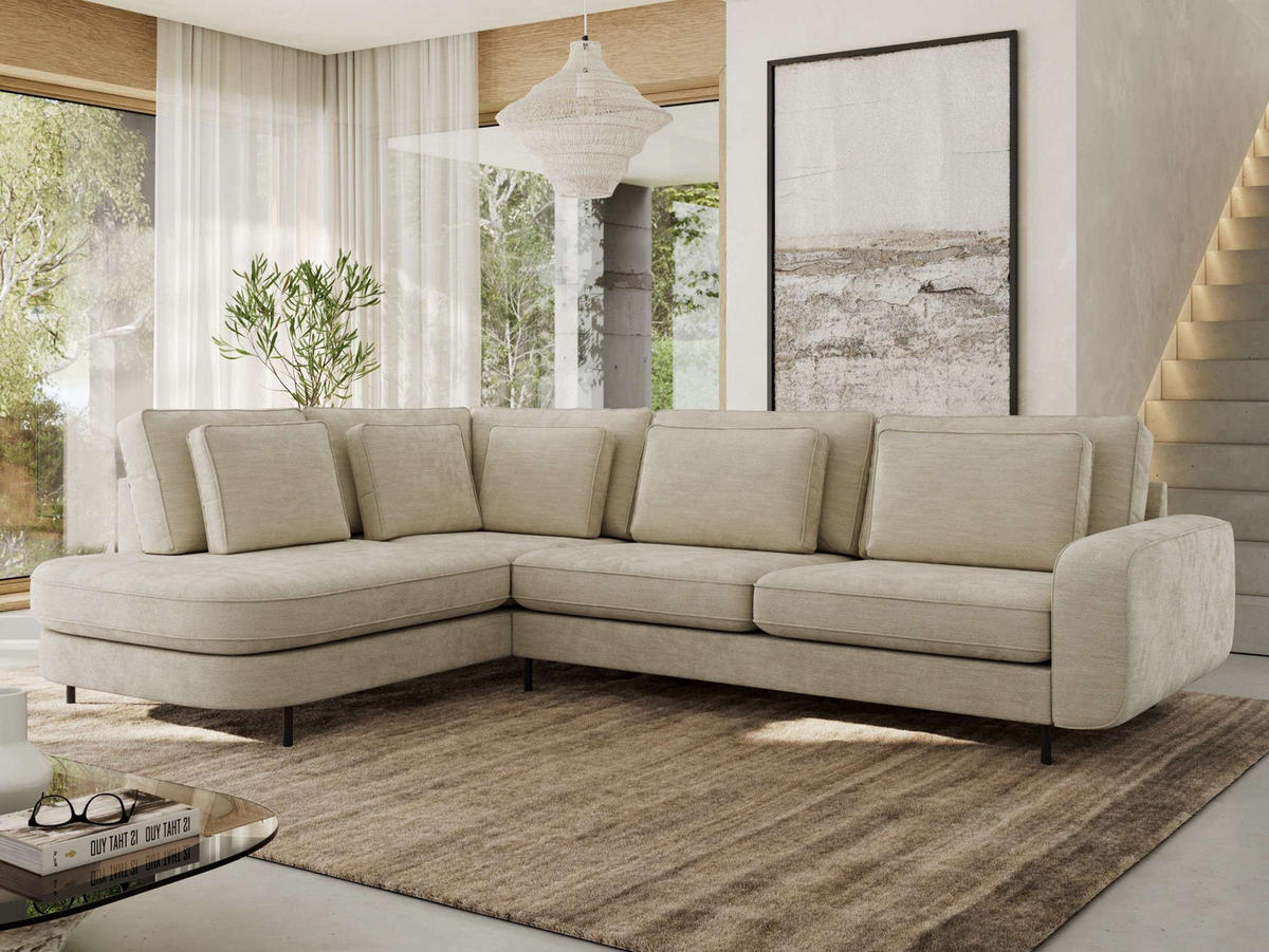 ROHOVÁ SEDAČKA CALENO L - Béžová Hrubě tkaná žinylka - Pravá Strana - černá/béžová, kov/textil (317/225cm) - MKS