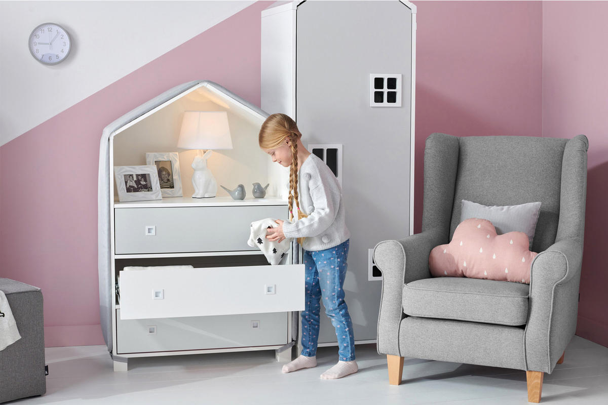 KINDERMÖBEL-SET MIRUM 3er-Set, Weiß/Grau - Weiß/Grau, Holz (57/173/45cm) - KONSIMO®