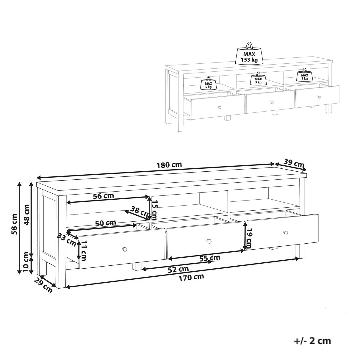 TV-MÖBEL Weiß/Braun Inverell - Weiß/Braun, Holzwerkstoff (180/58/39cm) - Beliani