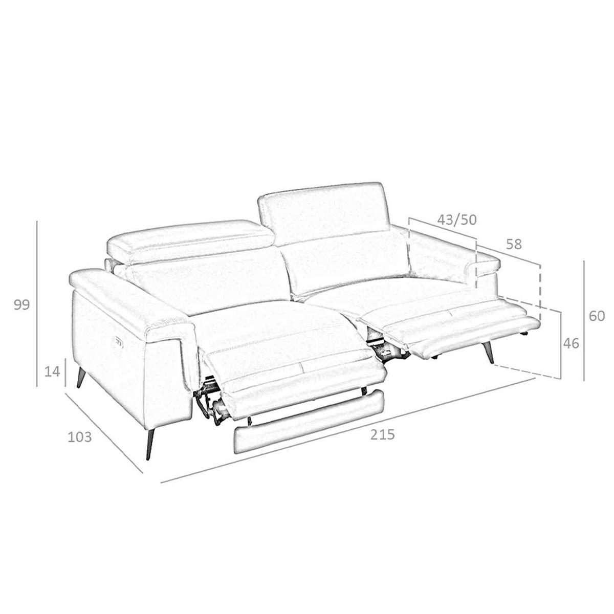 SOFA 3-sitziges Sofa aus grauem Leder 215/103/99 cm - Hellgrau/Schwarz, Leder (215/99/103cm) - ANGEL CERDA