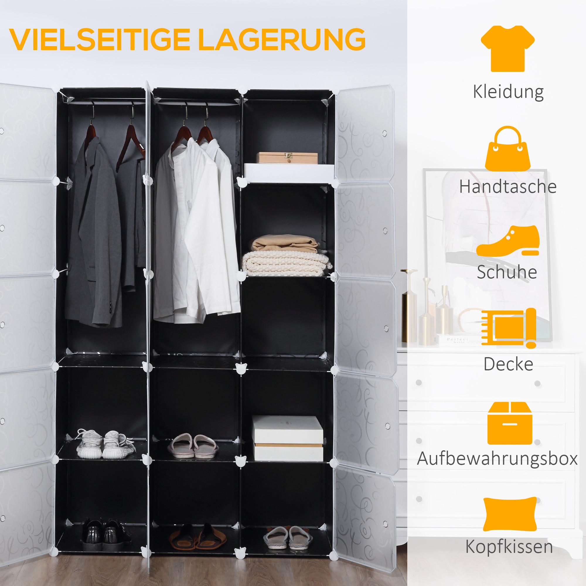 Homcom Kleiderschrank Schwarz 47x183x111 cm