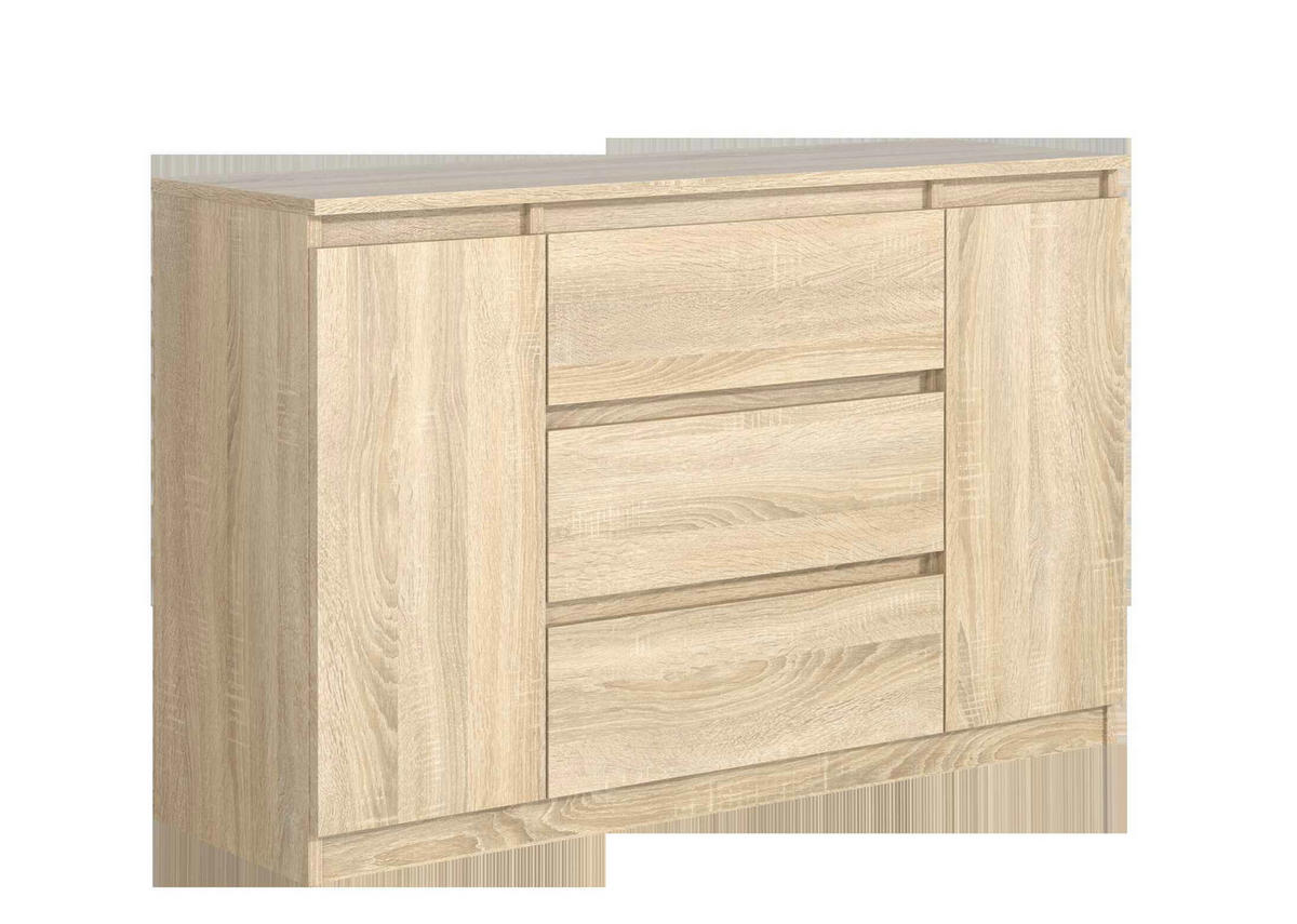 KOMMODE NUDO 120/78,5/39cm mit 3 Schubladen 2 Türen Sonoma Eiche - Sonoma Eiche, Holzwerkstoff (120/78.5/39cm) - MASSENO